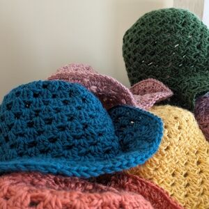 Blue Crochet Bucket Hat Crochet by me (Gwen B)